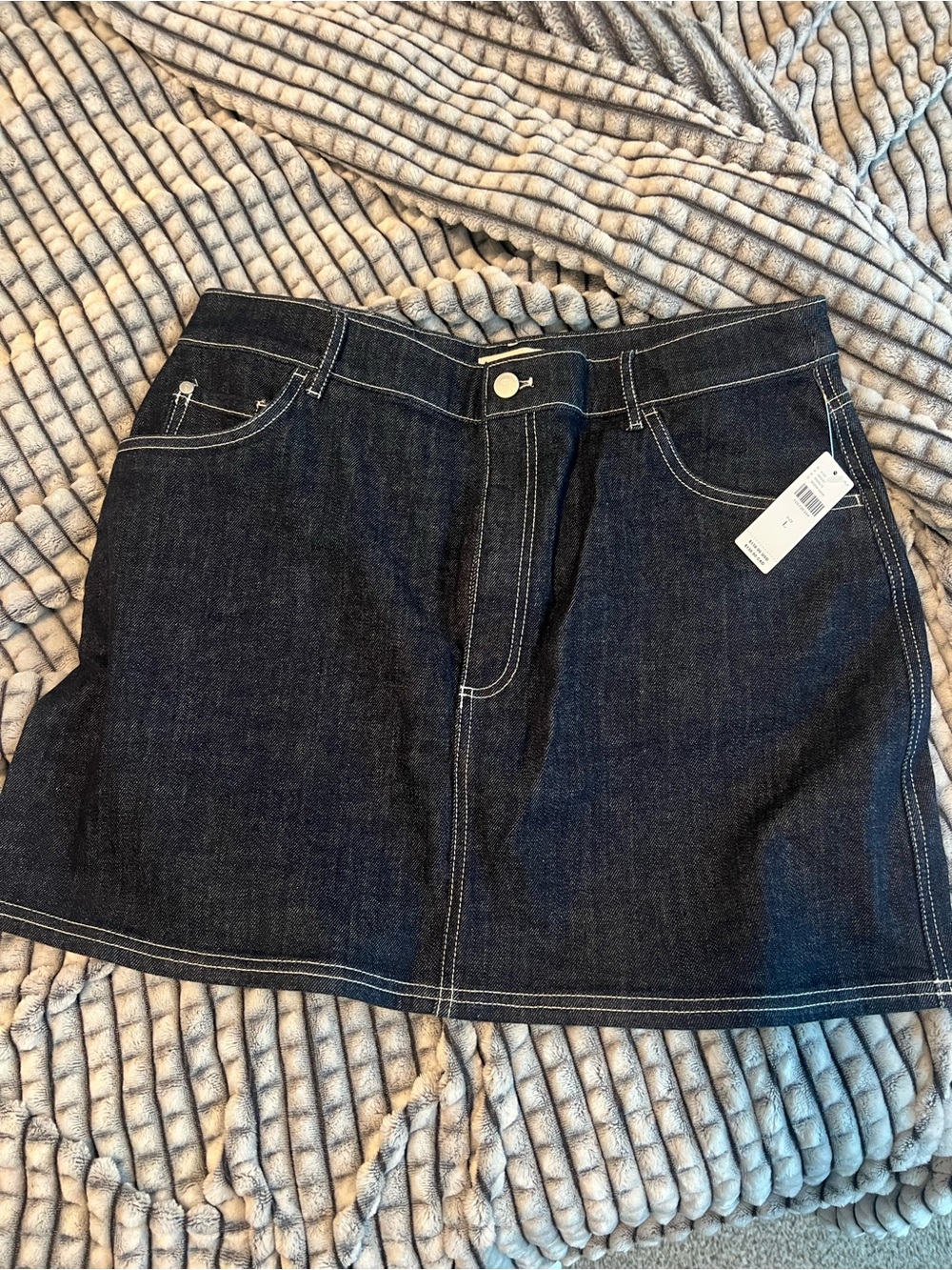 Pilcro Dark Blue Denim Mini Skirt with Contrast Stitching